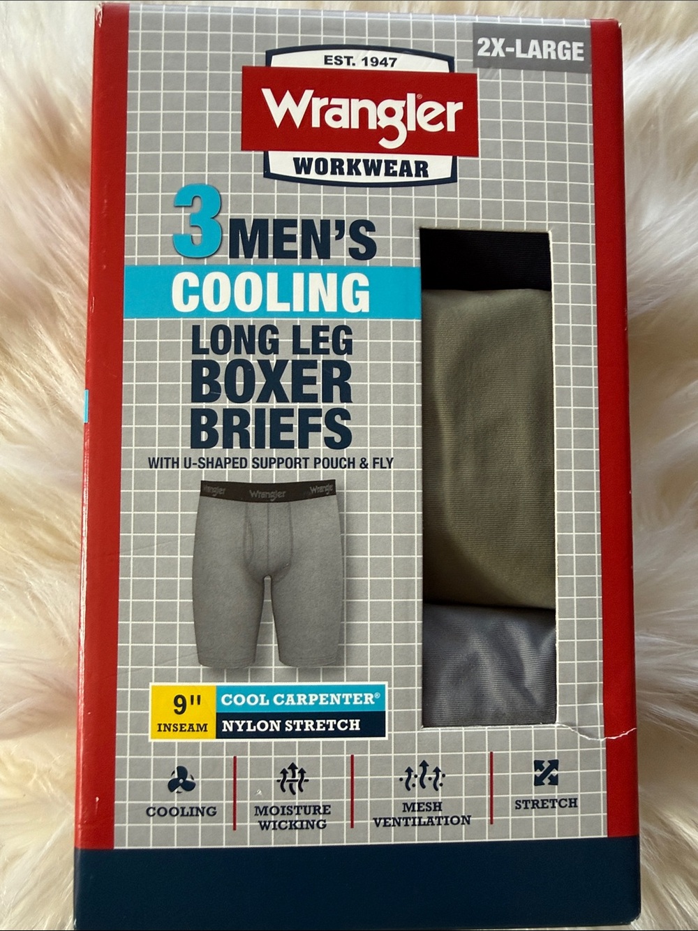 Wrangler Men's Cooling Long Leg Boxer Briefs - Gray, Tan, Black